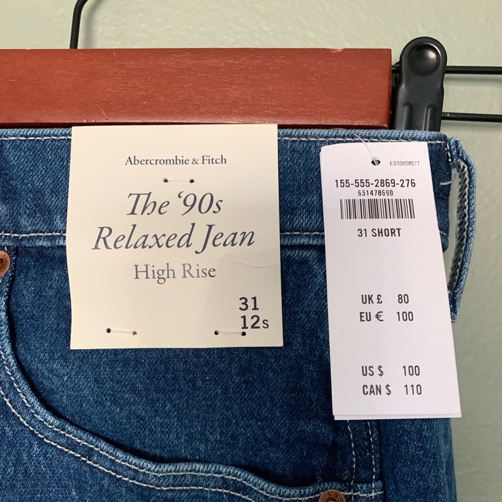NWT Abercrombie & Fitch High Rise 90s Relaxed Jeans Dark Wash 31 Short